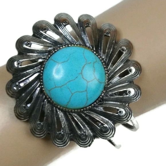 Bangle Blue Gem Adjustable Bracelet - Picture 2 of 3